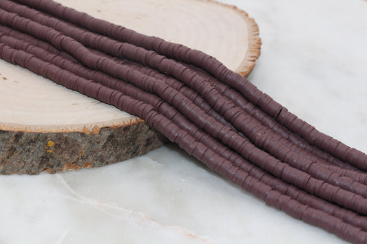 6mm Chocolate Brown Heishi Beads, Polymer Clay Disc Beads, African Disc Beads, Vinyl Heishi, 16 inch Strand #139