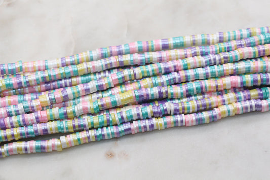 6mm Shimmer Mix Color Polymer Clay Disc Beads, Multicolor Heishi Beads, African Disc Beads, Vinyl Heishi, 16 inch Strand #225