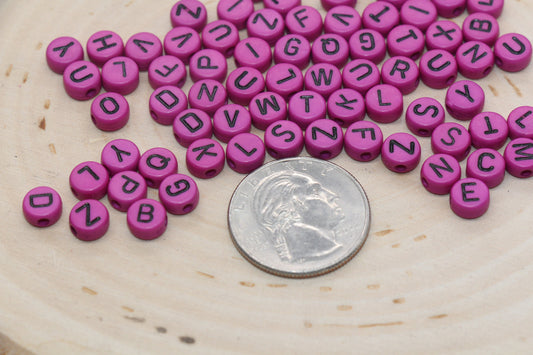 Purple Alphabet Letter Beads, Acrylic Purple with Black Letters Beads, Round Acrylic Beads, ABC Letter Beads, Name Beads 7mm #2