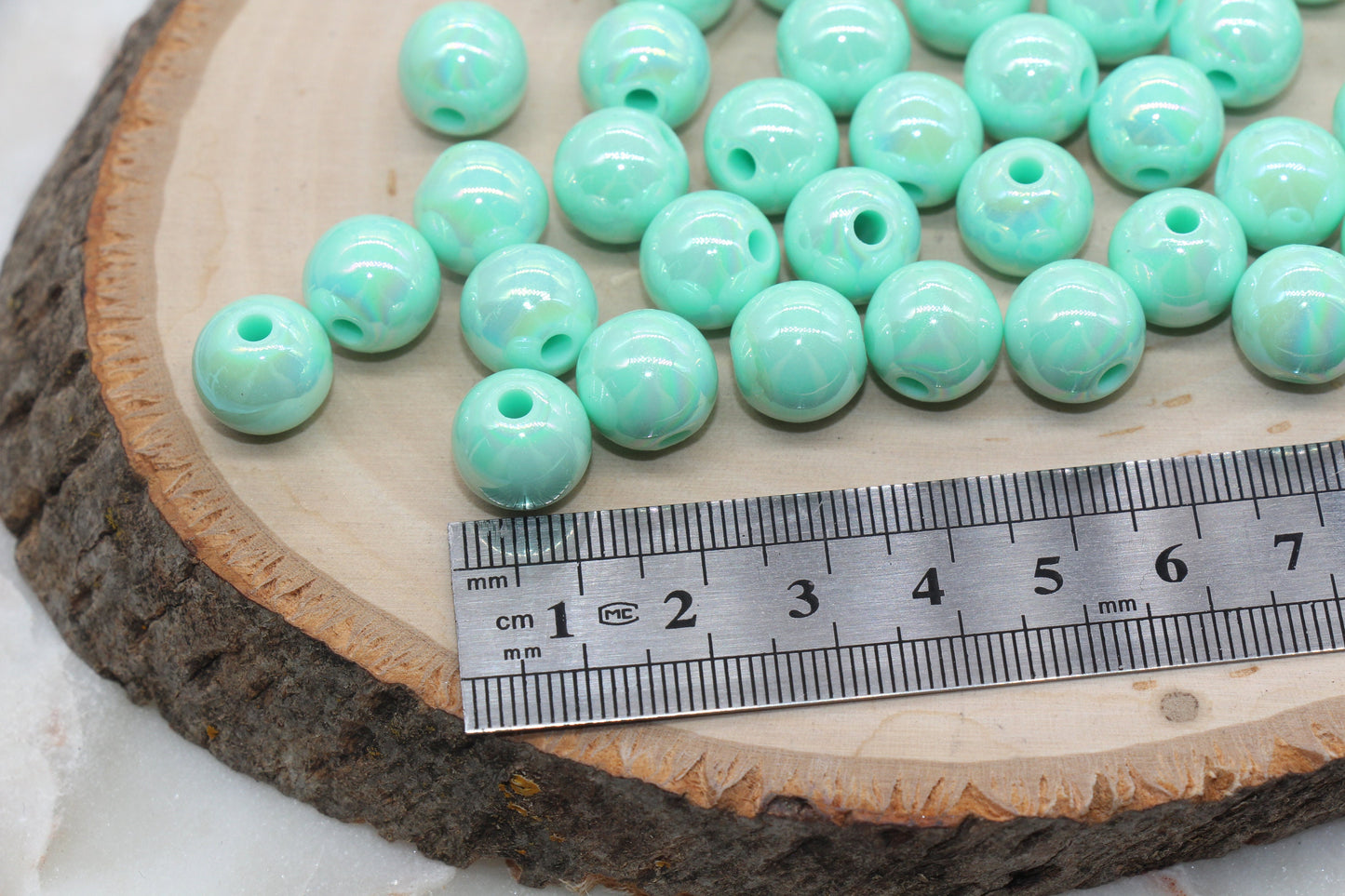12mm Mint Green AB Gumball Beads, Iridescent Acrylic Loose Beads, Solid Bubblegum Beads, Chunky Beads, Smooth Round Plastic Beads #1308