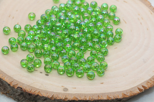 6mm Green AB Round Beads, Iridescent Acrylic Gumball Beads, Transparent Round Spacer Beads, Bubblegum Beads, Plastic Round Bead #2893