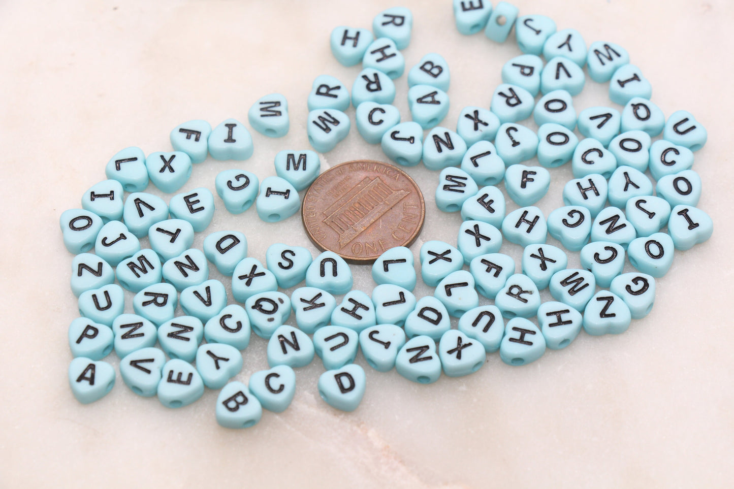 Blue Heart Letter Beads, Acrylic Blue Beads with Black Hearts, Heart Shape Alphabet Beads, Name Bracelet Beads, Word Beads, Size 7mm #2901