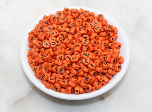 Orange Heart Letter Beads, Acrylic Orange Beads with Black Hearts, Heart Shape Alphabet Beads, Name Bracelet Beads, Word Beads, 7mm #2902