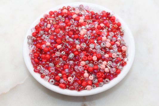 Mix Red Glass Seed Beads, 4mm 6/0 Glass Round Seed Beads, Mix Multicolor Seed Beads, Rocailles Beads, Valentine's Themed Beads #2916