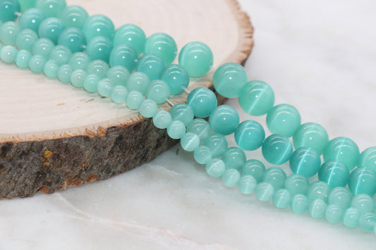 Seafoam Green Cat Eye Beads, Smooth Round Beads, Size 6mm 8mm 10mm 12mm, Full Strand 15.5 inch, #253