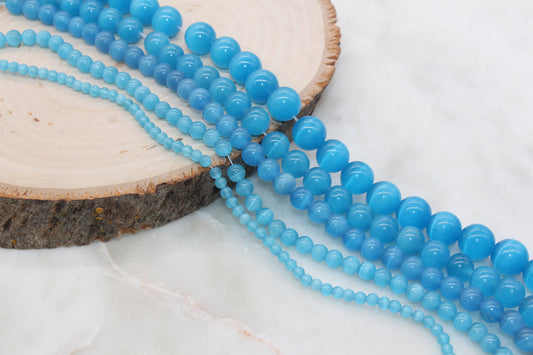 Blue Cat Eye Beads, Smooth Round Beads, Size 4mm 6mm 8mm 10mm 12mm, Full Strand 15.5 inch, #254