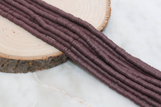6mm Chocolate Brown Heishi Beads, Polymer Clay Disc Beads, African Disc Beads, Vinyl Heishi, 16 inch Strand #139