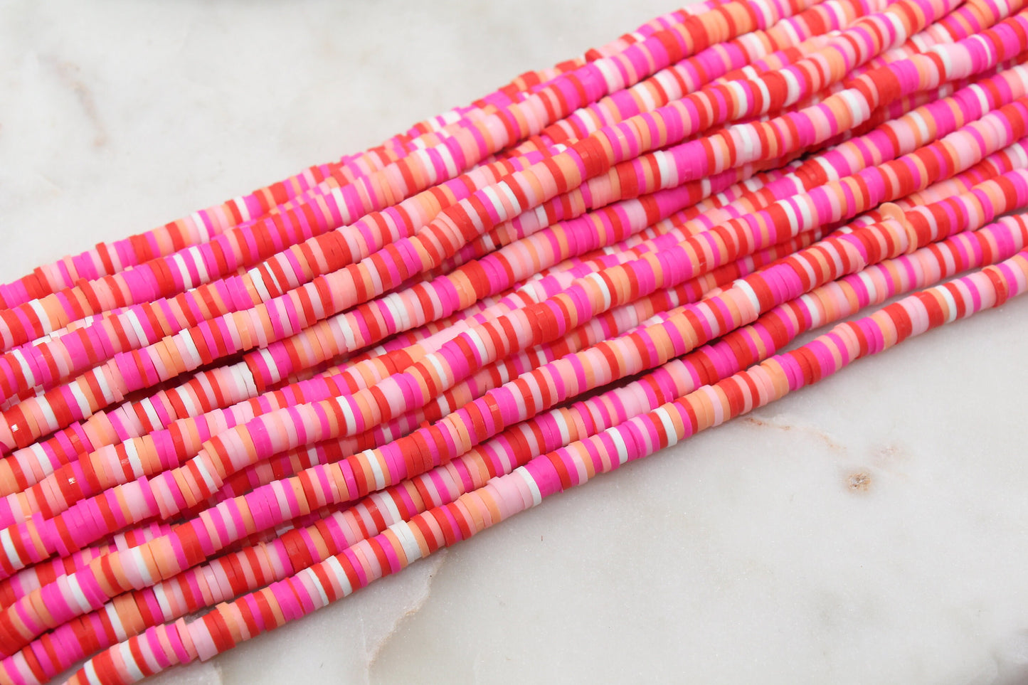 6mm Vanlentine's Themed Heishi Beads, Red and Pink Polymer Clay Disc Beads, Multicolor African Disc Beads, Vinyl Heishi, 16 inch Strand #495