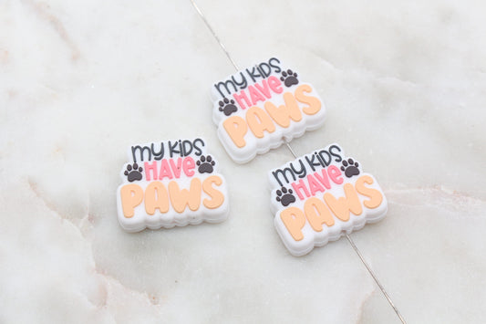 My Kids Have Paws Silicone Beads, Pet Paw Beads, Pet Mama Silicone Beads, Chunky Beads, Silicone Loose Beads #401