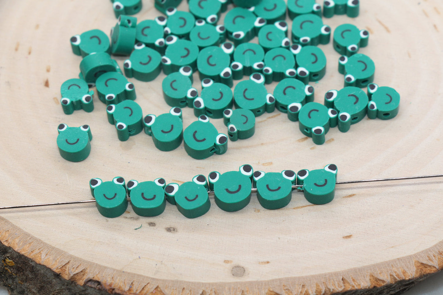 Green Frog Polymer Clay Beads, Kawaii Frog Clay Beads, Jewelry Beads, Bead for Bracelet #223