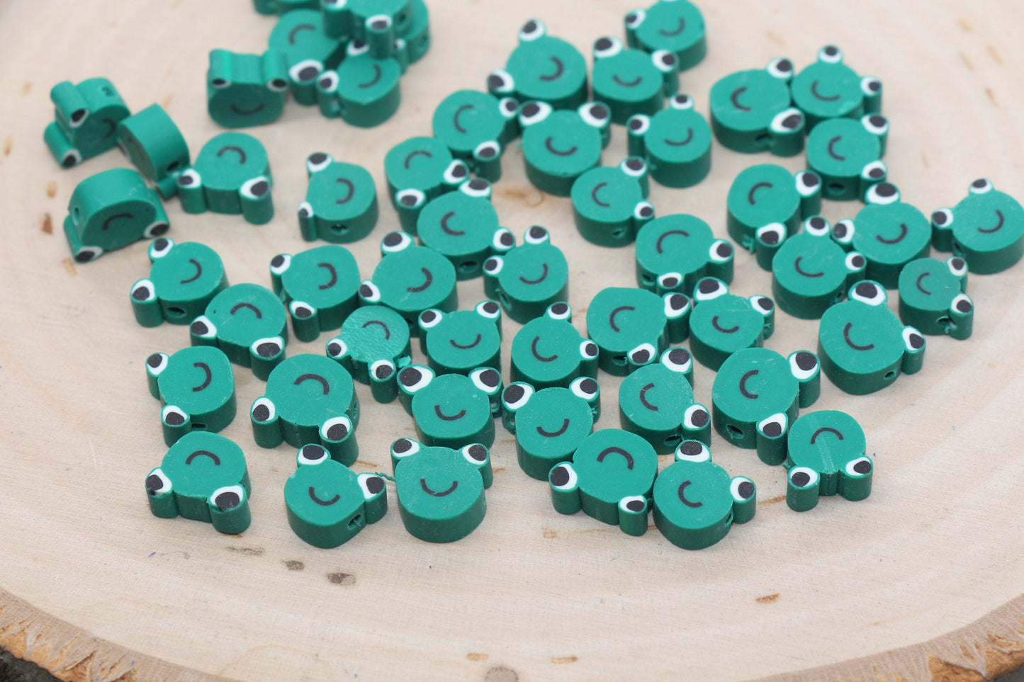 Green Frog Polymer Clay Beads, Kawaii Frog Clay Beads, Jewelry Beads, Bead for Bracelet #223