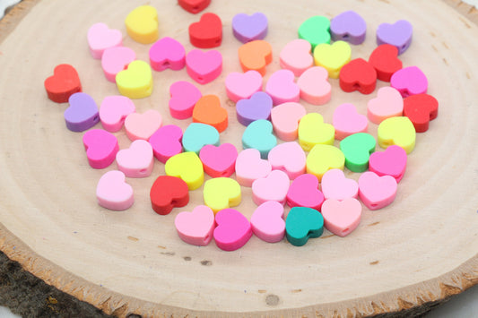 Valentine's Heart Polymer Clay Beads, Assorted Heart Shape Clay Round Beads, Loose Beads, Jewelry Beads, Beads for Bracelet #396