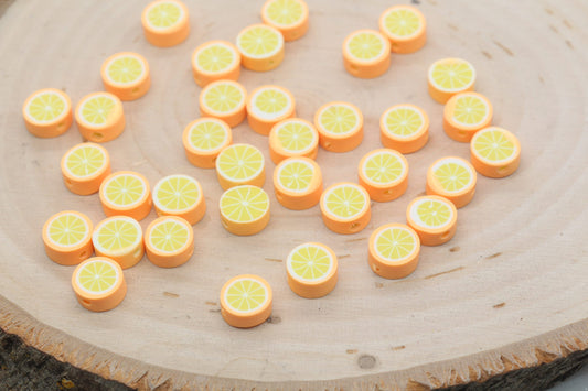 Orange Polymer Clay Beads, Citrus Fruit Beads, Round Citrus Clay Beads, Orange Clay Beads, Bracelet Jewelry Beads #406