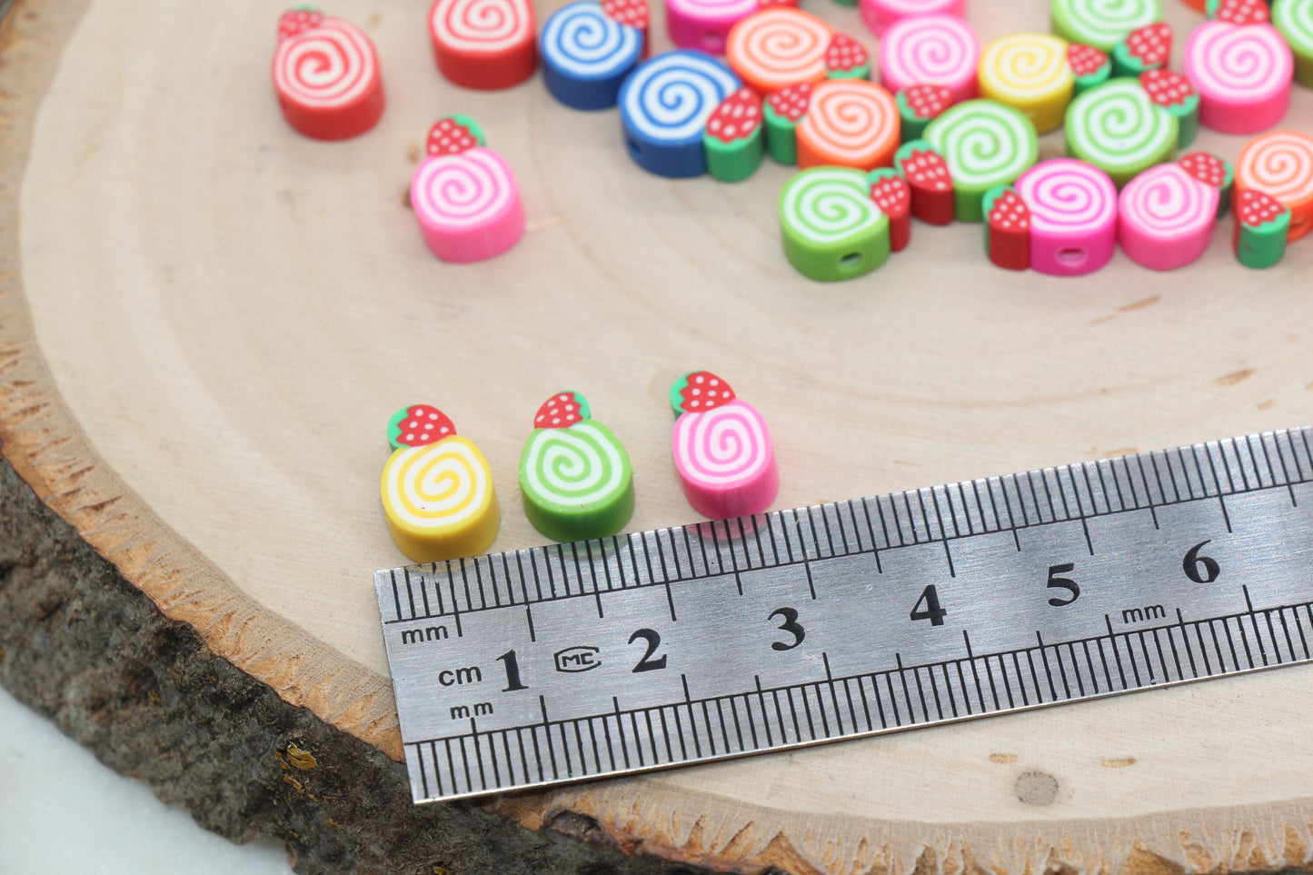 Assort Strawberry Cake Clay Beads, Mix Swirl Cake Polymer Clay Beads, Jewelry Beads, Bead for Bracelet #408