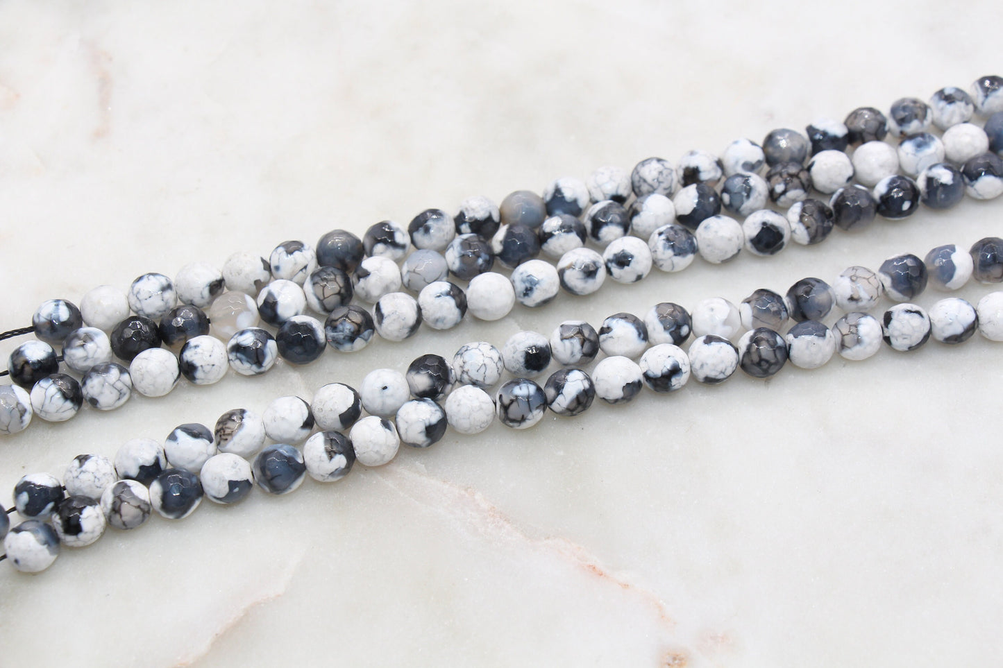 8mm Faceted White and Black Mix Fire Agate Beads, Mix Color Fire Agate Gemstone Loose Beads #258