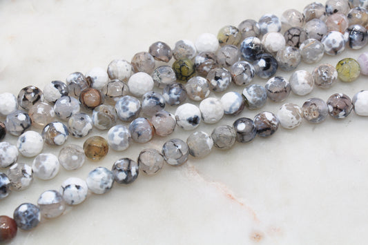 10mm Faceted Mix Fire Agate Beads, Mix Color Fire Agate Gemstone Loose Beads #260