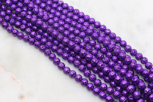 6mm Purple Lava Beads, Electroplated Volcanic Rock Beads, Round Gemstone Beads, #261