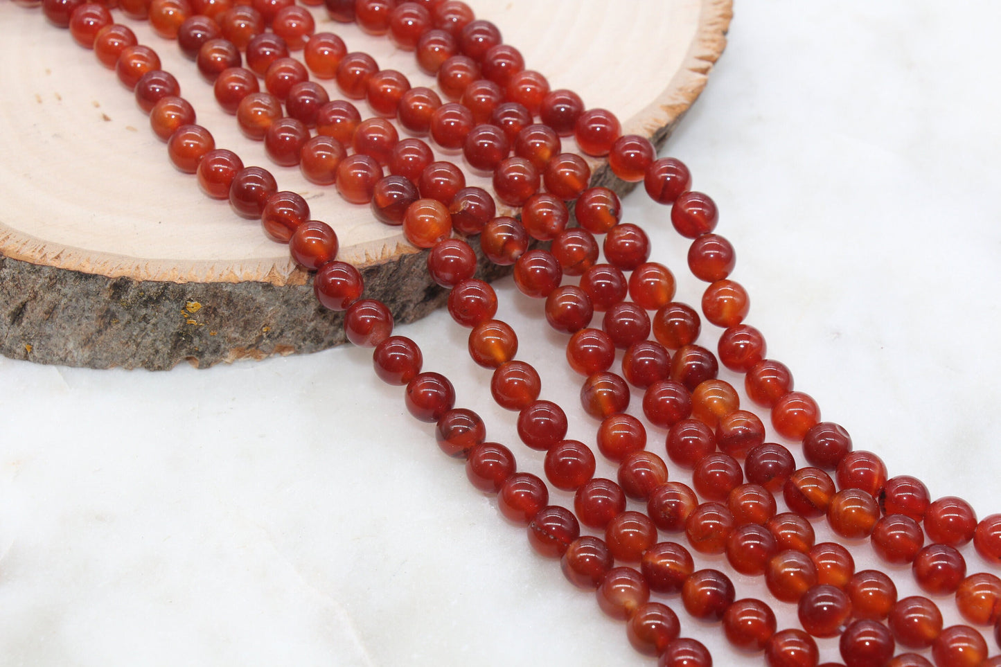8mm Red-Orange Agate Beads, Red Gemstones Round Beads #268
