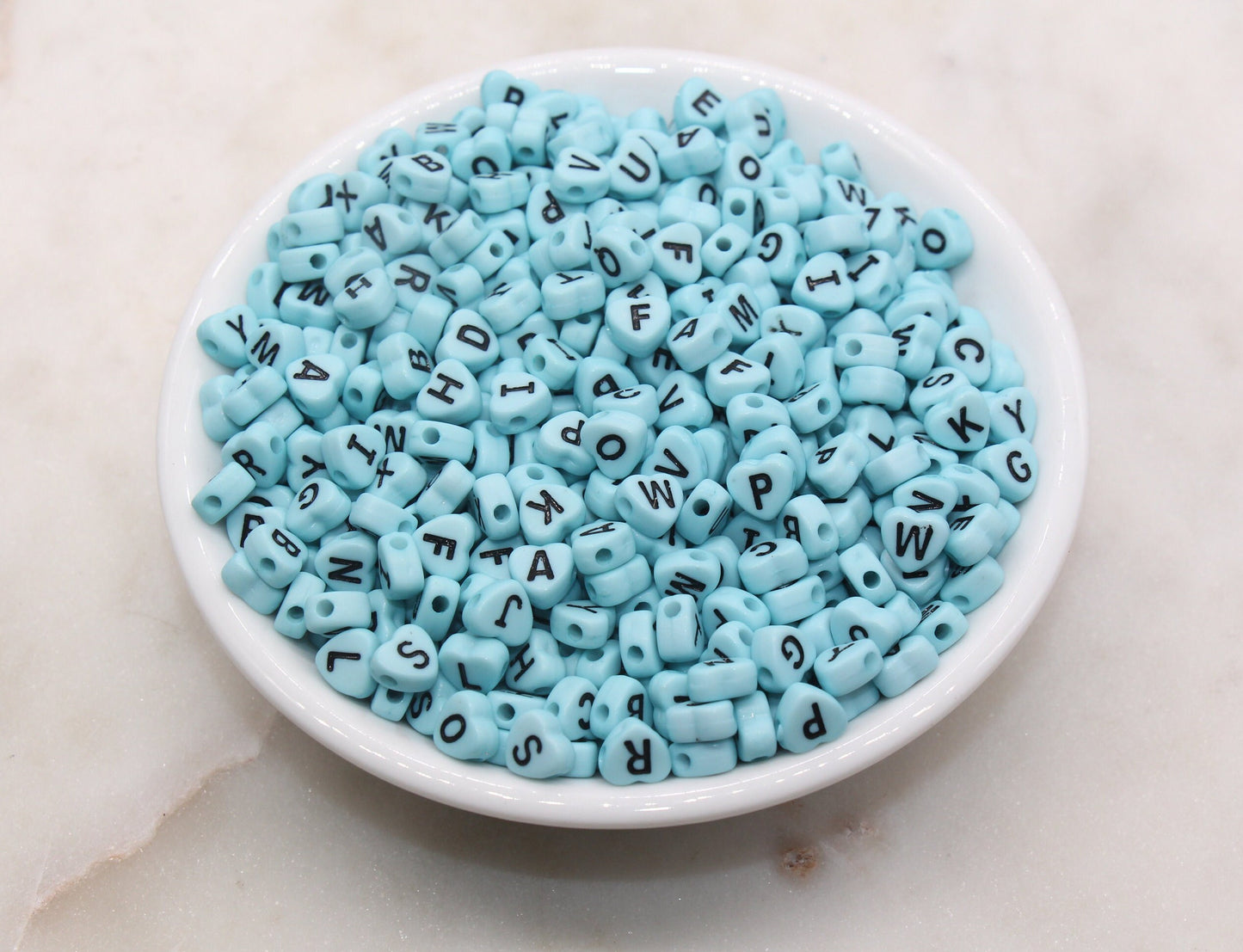 Blue Heart Letter Beads, Acrylic Blue Beads with Black Hearts, Heart Shape Alphabet Beads, Name Bracelet Beads, Word Beads, Size 7mm #2901