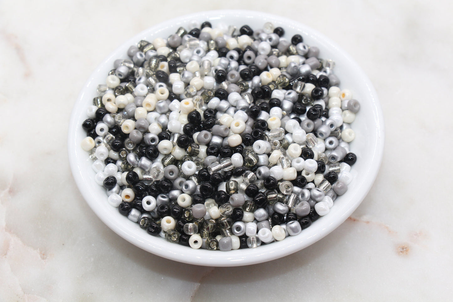 Mix Glass Seed Beads, 4mm 6/0 Glass Seed Beads, White Black and Silver Seed Beads, Rocailles Beads, Beading Supplies, Bracelet Beads #2949