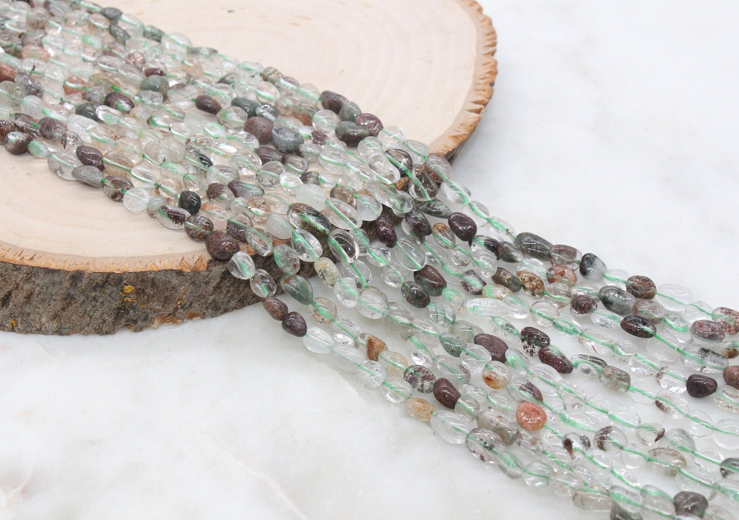 Chlorite Quartz Nugget Beads, Green Lodolite Quartz Loose Beads, Pebble Nugget Beads, Size 6mm-7mm #26