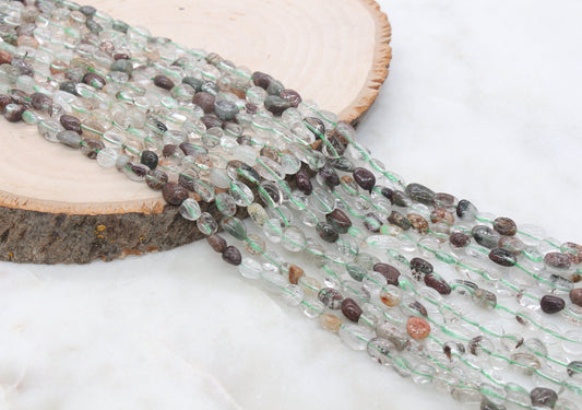 Chlorite Quartz Nugget Beads, Green Lodolite Quartz Loose Beads, Pebble Nugget Beads, Size 6mm-7mm #26