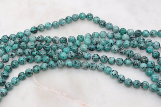 Sesame Jasper Gemstone Beads, Dotted Green and Black Beads, Jewelry Making Bracelet Beads #269