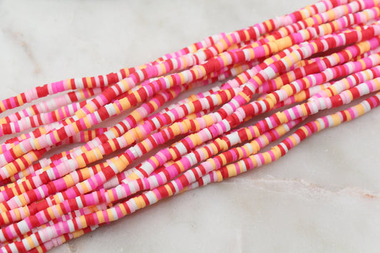 4mm Vanlentine's Themed Heishi Beads, Red and Pink Polymer Clay Disc Beads, Multicolor African Disc Beads, Vinyl Heishi, 16 inch Strand #494