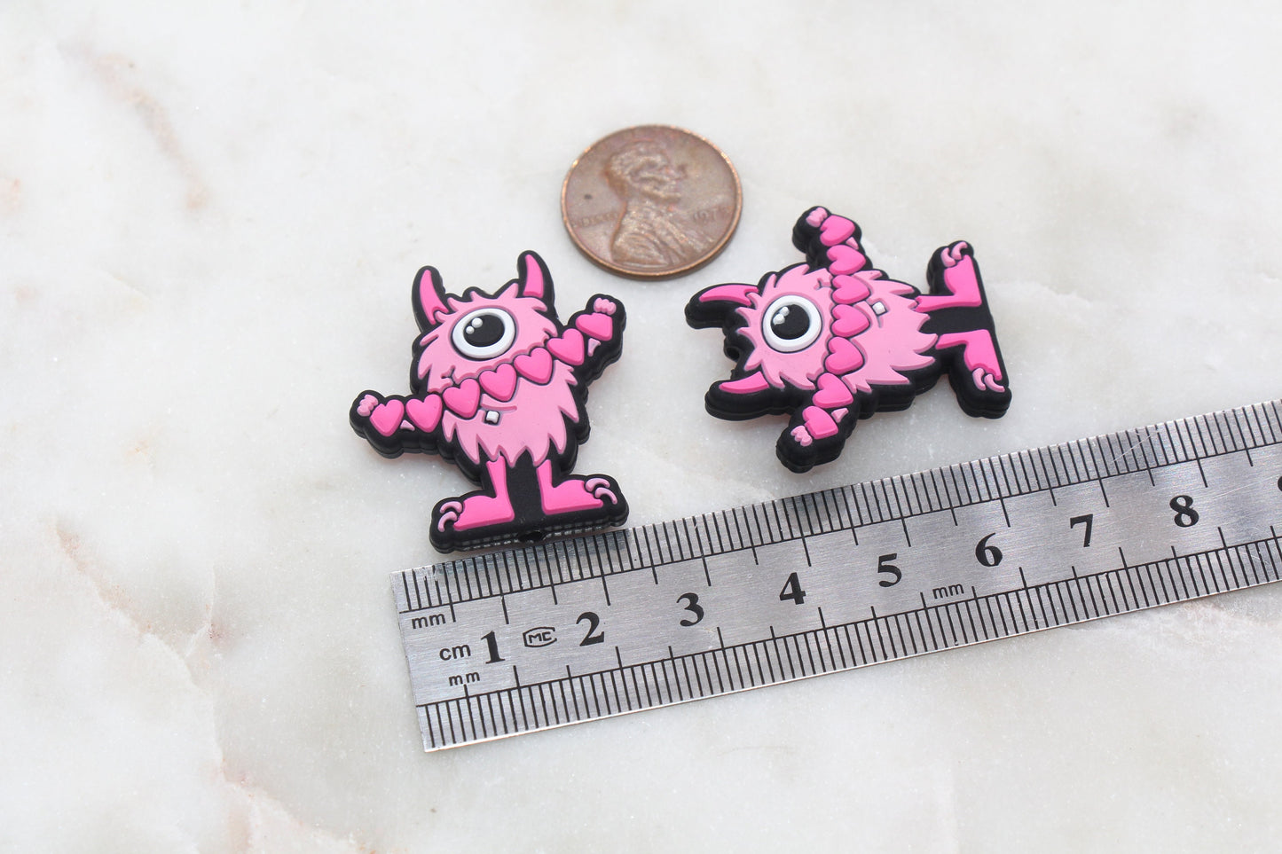 Pink Monster Valentine's Day Silicone Beads, Heart Silicone Beads, Silicone Loose Beads, Pen Focal Beads #398