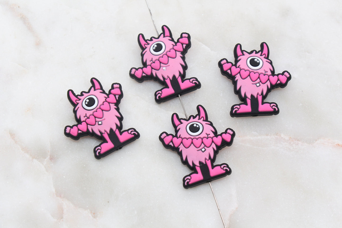Pink Monster Valentine's Day Silicone Beads, Heart Silicone Beads, Silicone Loose Beads, Pen Focal Beads #398