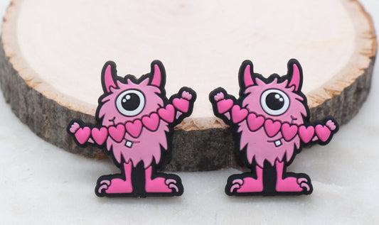 Pink Monster Valentine's Day Silicone Beads, Heart Silicone Beads, Silicone Loose Beads, Pen Focal Beads #398