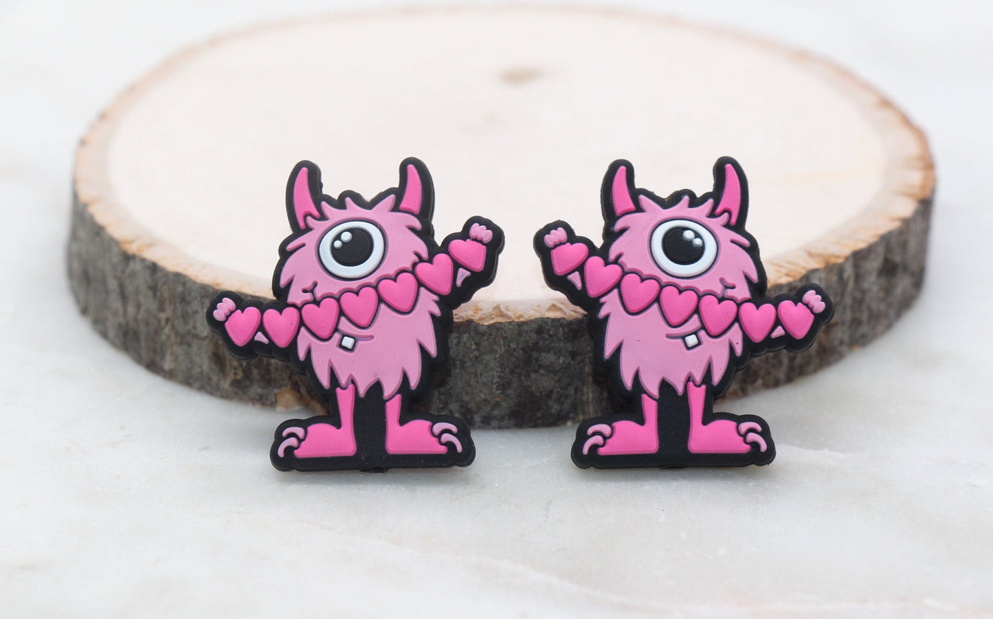 Pink Monster Valentine's Day Silicone Beads, Heart Silicone Beads, Silicone Loose Beads, Pen Focal Beads #398