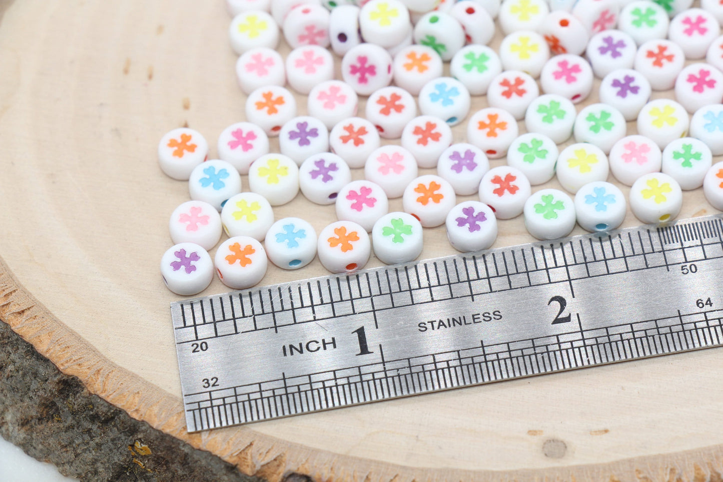 Four Leaf Clover Beads Beads, Shamrock Round Beads, White Beads with Mix Leaf Clover Beads, Bracelet Beads, Jewelry Making, Size 7mm #2980