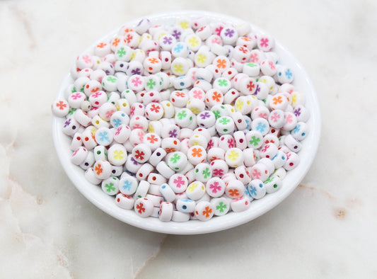 Four Leaf Clover Beads Beads, Shamrock Round Beads, White Beads with Mix Leaf Clover Beads, Bracelet Beads, Jewelry Making, Size 7mm #2980