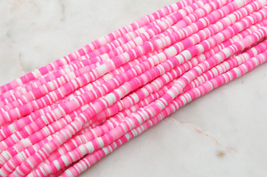 6mm Valentine's Themed Heishi Beads, Pink and White Mix Polymer Clay Disc Beads, African Disc Beads, Vinyl Heishi Beads, Full Strand #213