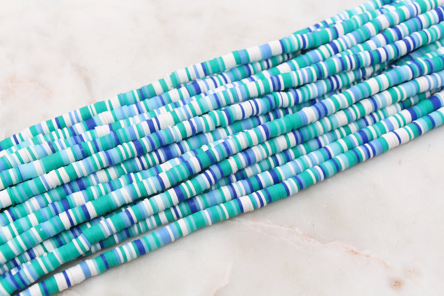 6mm Multicolor Heishi Beads, Green White Blue Mix Polymer Clay Disc Beads, African Disc Beads, Heishi Beads, Full Strand #507