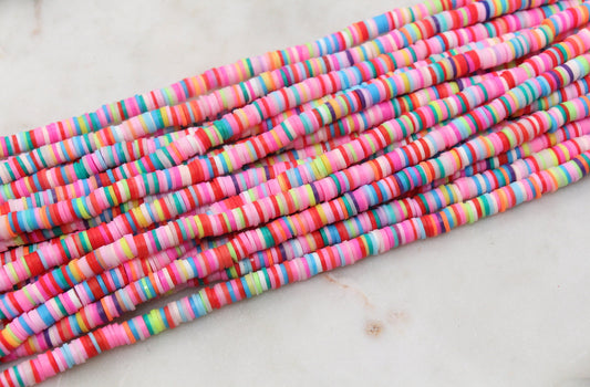 6mm Multicolor Heishi Beads, Rainbow Mix Polymer Clay Disc Beads, African Disc Beads, Heishi Beads, Full Strand #512