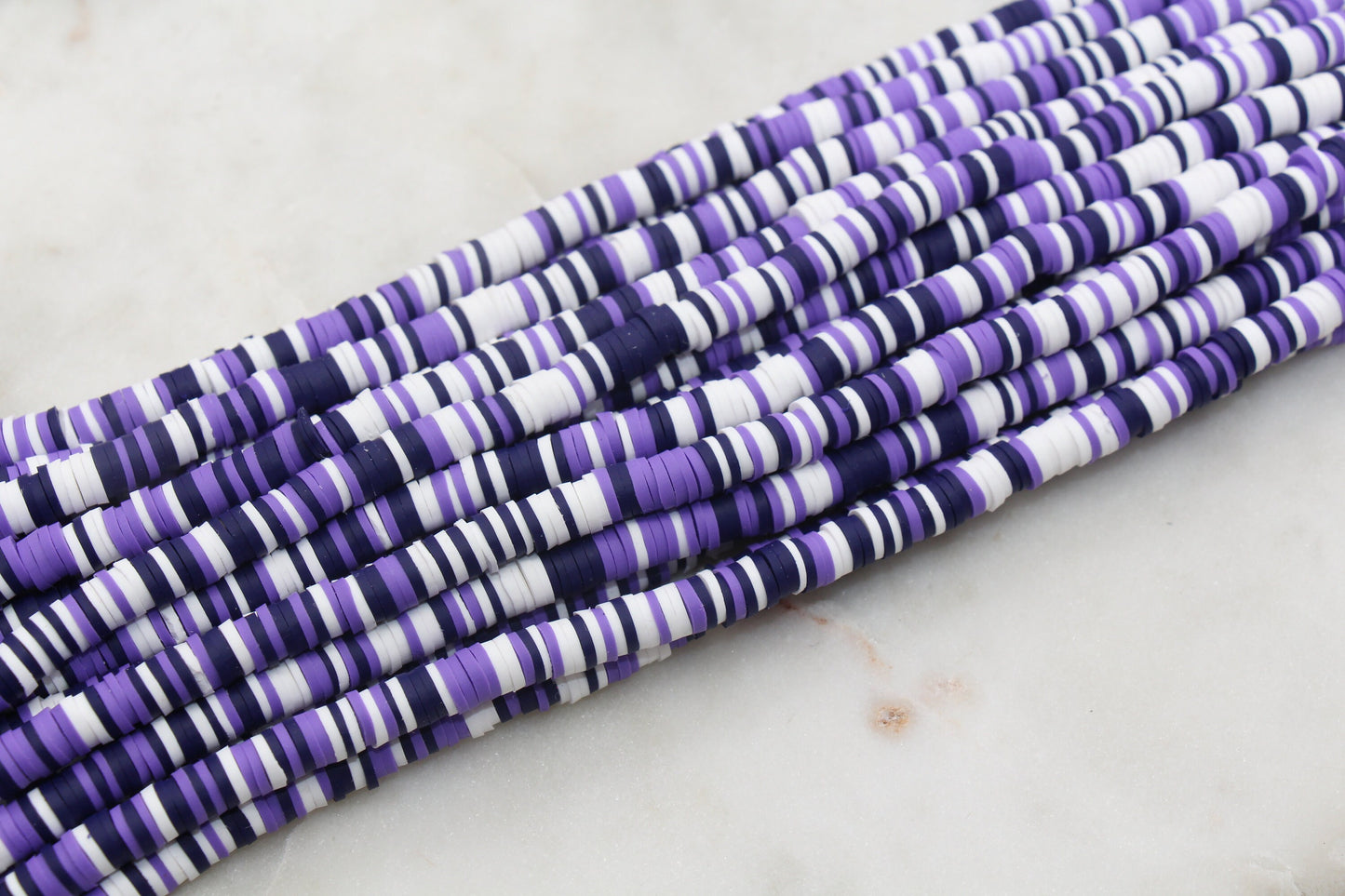 6mm Multicolor Heishi Beads, Purple White and Black Mix Polymer Clay Disc Beads, African Disc Beads, Vinyl Heishi, Full Strand #517