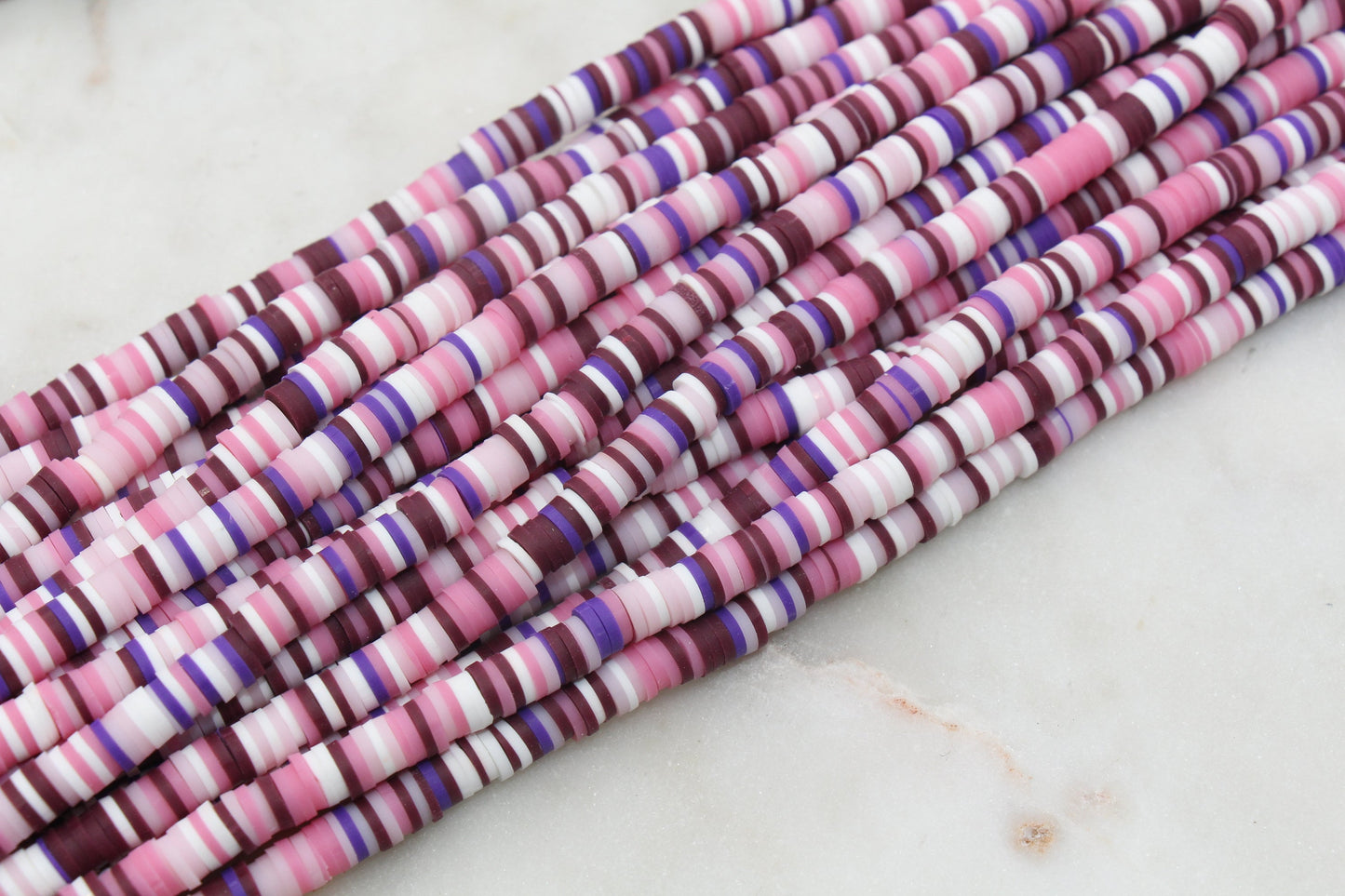 6mm Multicolor Heishi Beads, Purple White and Pink Mix Polymer Clay Disc Beads, African Disc Beads, Vinyl Heishi, Full Strand #519