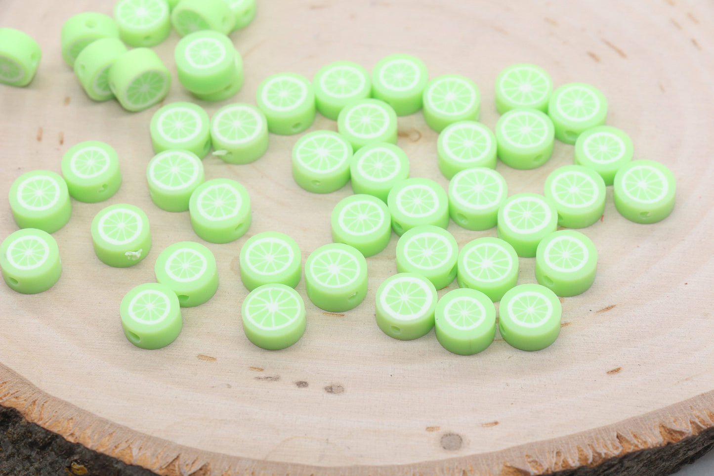Lime Polymer Clay Beads, Green Citrus Fruit Beads Beads, Round Citrus Clay Beads, Bracelet Jewelry Beads #193