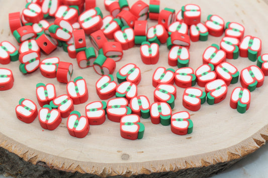 Apple Polymer Clay Beads, Fruit Cane Beads, Red Apple Clay Beads, Sliced Apple Beads, Jewelry Beads, Bracelet Beads #410