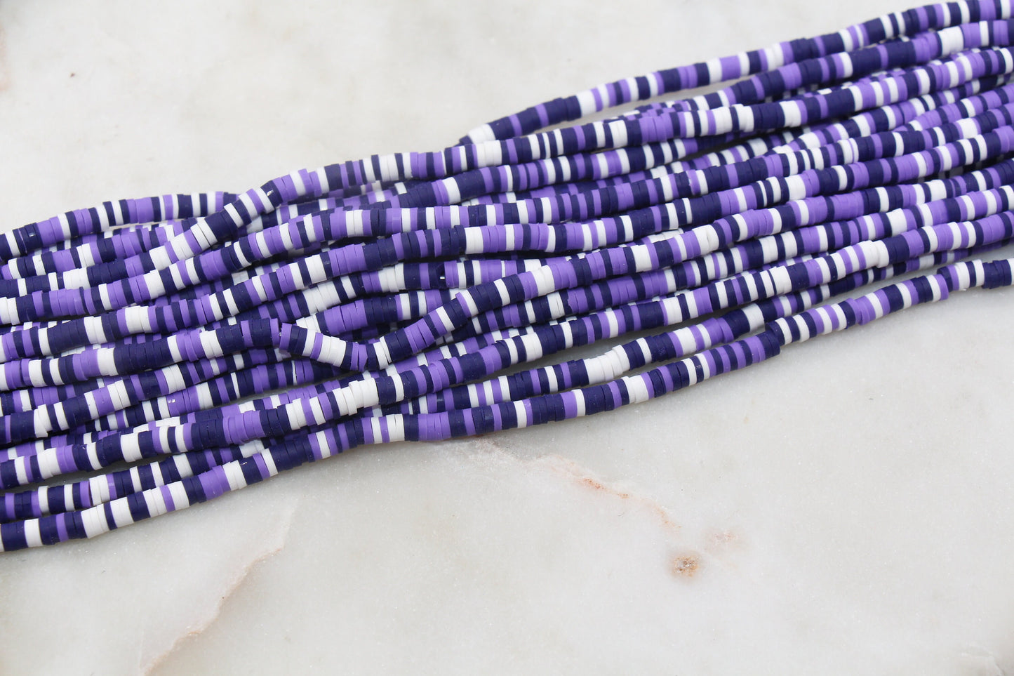 4mm Purple and White Multicolored Heishi Beads, Purple Mix Polymer Clay Disc Beads, African Disc Beads, Vinyl Heishi, Full Strand #533
