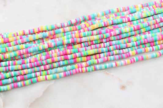 4mm Mix Heishi Beads, Rainbow Mix Polymer Clay Disc Beads, African Disc Beads, Vinyl Heishi, Jewelry Making Beads, Full Strand #540