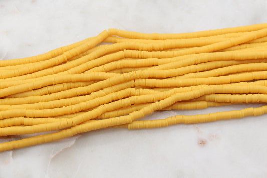 4mm Dark Yellow Heishi Beads, Yellow Clay Beads, Polymer Clay Disc Beads, African Disc Beads, Vinyl Heishi, Full Strand #555