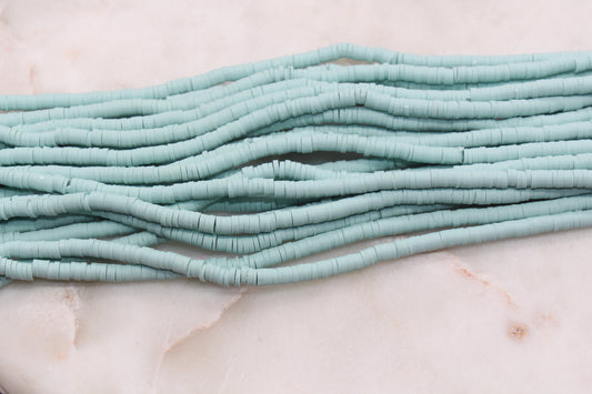 4mm Dusty Green Heishi Beads, Polymer Clay Disc Beads, African Disc Beads, Vinyl Heishi, Full Strand #558