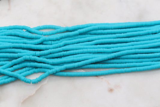 4mm Dark Turquoise Heishi Beads, Polymer Clay Disc Beads, African Disc Beads, Vinyl Heishi, 16 inch Strand #559