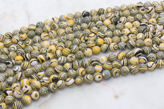 10mm Yellow Peacock Stone Beads, Yellow Malachite Synthetic Beads, Smooth Gemstone Round Beads #255