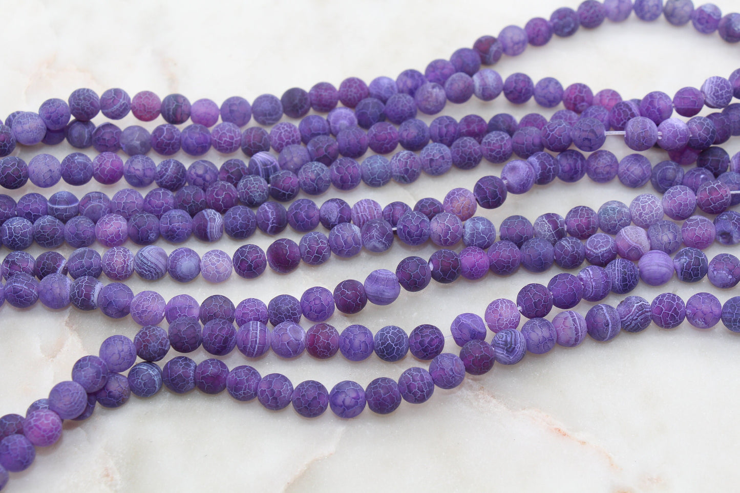 8mm Matte Purple Crackle Agate, Frosted Purple Agate Beads, Matte Round Gemstone Beads #256