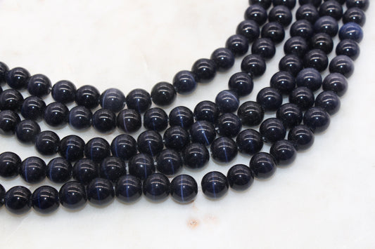 11mm Navy Blue Cat Eye Beads, Blue Glass Cat Eye Beads, #262