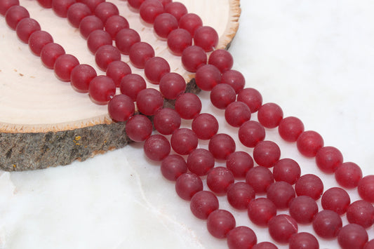 Frosted Red Jade Beads, Matte Red Jade, Gemstone Round Loose Beads #264